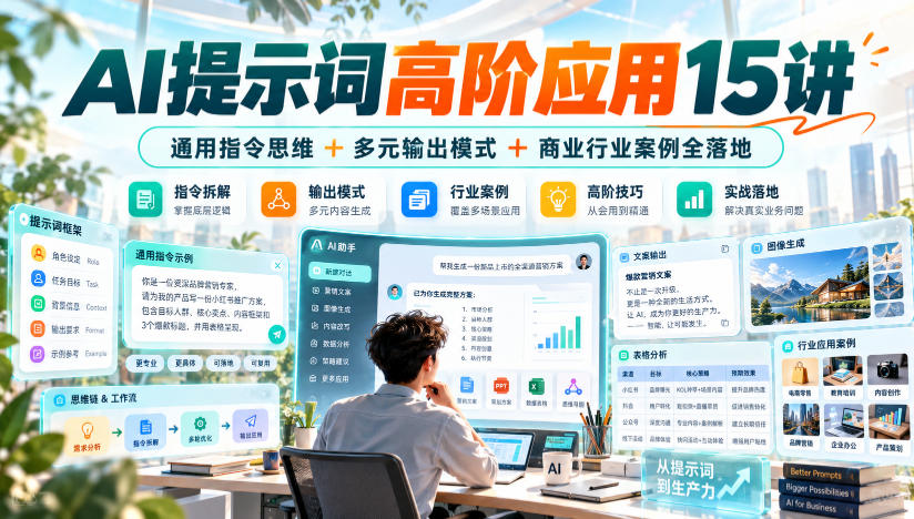 AI提示词高阶应用15讲｜通用指令思维+多元输出模式+商业行业案例全落地采购|汽车产业|汽车配件|机加工企业家交流社群中心