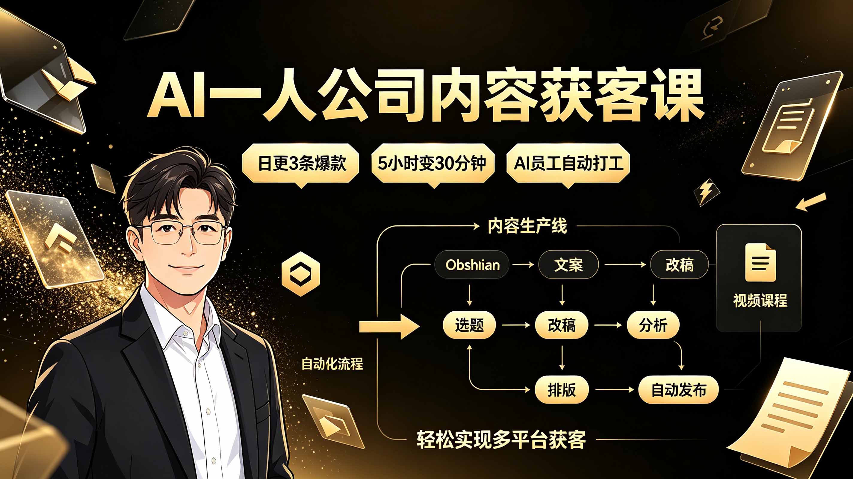 AI一人公司内容获客课：日更3条爆款×5小时变30分钟×AI员工自动打工，轻松实现多平台获客采购|汽车产业|汽车配件|机加工企业家交流社群中心
