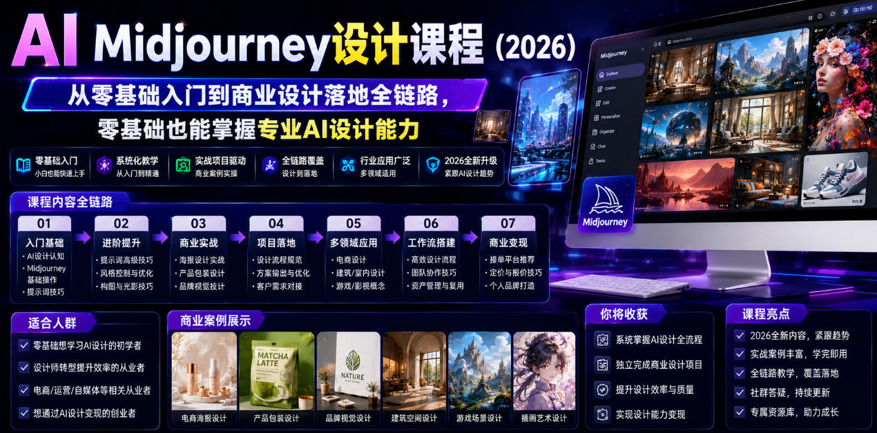 AI Midjourney设计课程(2026)，从零基础入门到商业设计落地全链路，零基础也能掌握专业AI设计能力(更新0913)采购|汽车产业|汽车配件|机加工企业家交流社群中心