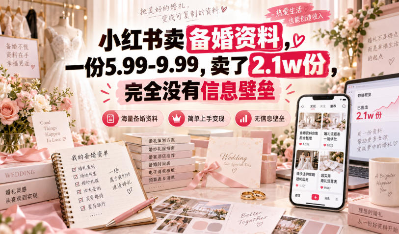 小红书卖备婚资料，一份5.99-9.99，卖了2.1w份，完全没有信息壁垒采购|汽车产业|汽车配件|机加工企业家交流社群中心