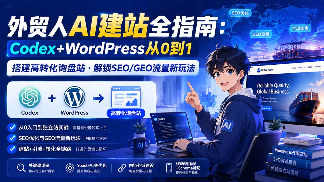 外贸人AI建站全指南：Codex+WordPress从0到1·搭建高转化询盘站·解锁SEO/GEO流量新玩法-更新采购|汽车产业|汽车配件|机加工企业家交流社群中心