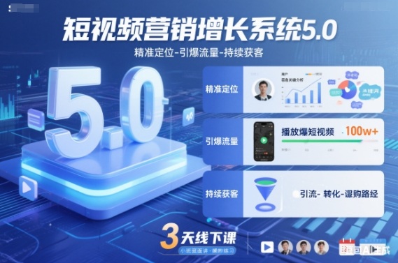 短视频营销增长系统5.0，精准定位-引爆流量-持续获客，3天线下课(音频+图片)采购|汽车产业|汽车配件|机加工蚂蚁智酷企业交流社群中心