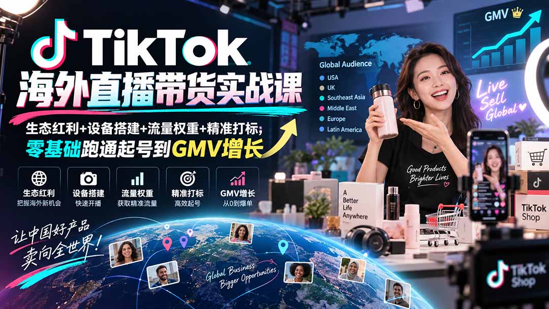 TikTok海外直播带货实战课|生态红利+设备搭建+流量权重+精准打标,零基础跑通起号到GMV增长采购|汽车产业|汽车配件|机加工企业家交流社群中心