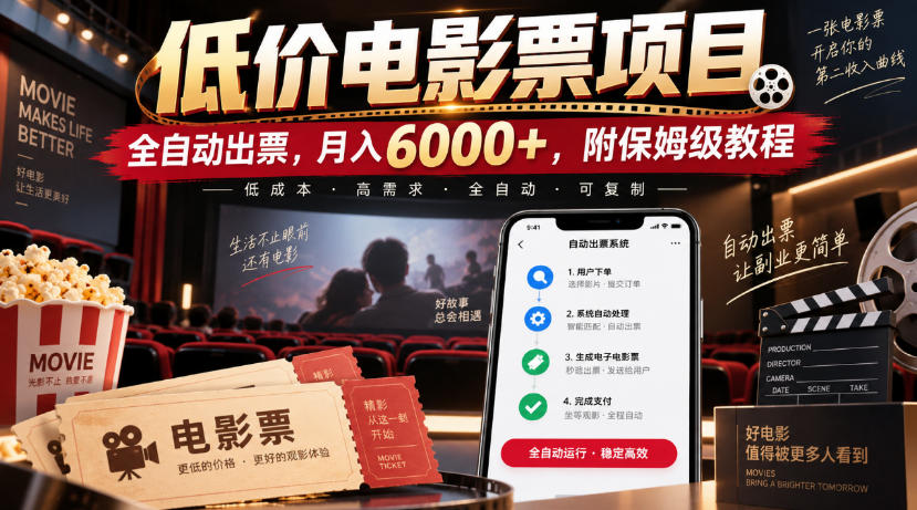 低价电影票项目，全自动出票，月入6000+，附保姆级教程【揭秘】采购|汽车产业|汽车配件|机加工企业家交流社群中心