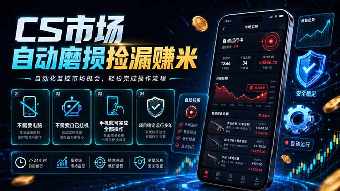 CS市场自动磨损捡漏系统，无需电脑挂机，手机轻松赚米，日入300+采购|汽车产业|汽车配件|机加工企业家交流社群中心