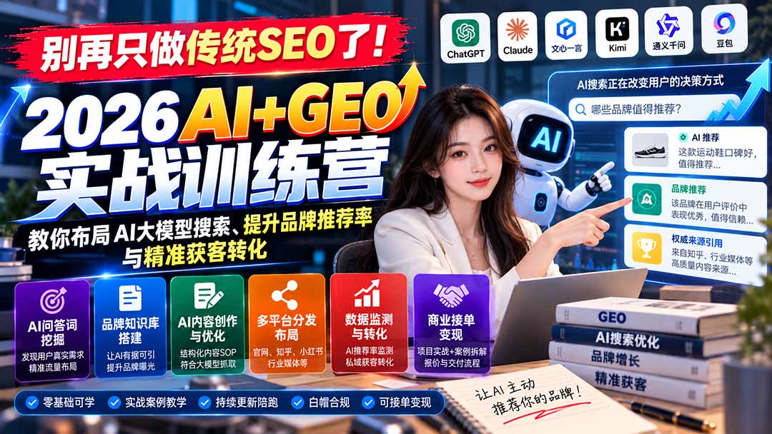 别再只做传统SEO了！《2026AI+GEO实战训练营》教你布局AI大模型搜索、提升品牌推荐率与精准获客转化采购|汽车产业|汽车配件|机加工企业家交流社群中心