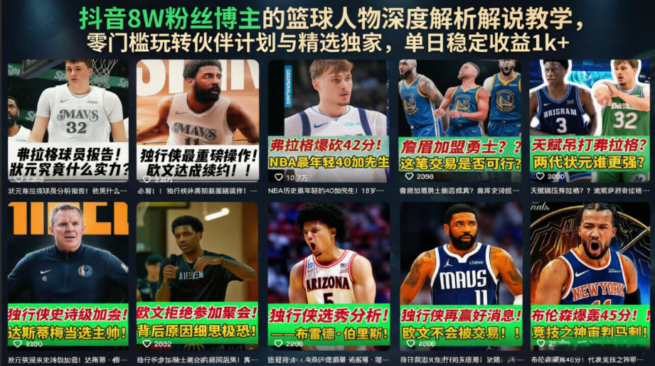 抖音8W粉丝博主的篮球人物深度解析解说教学，零门槛玩转伙伴计划与精选独家，单日稳定收益1k+采购|汽车产业|汽车配件|机加工企业家交流社群中心