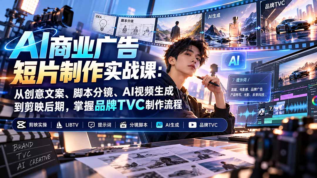 AI商业广告短片制作实战课:从创意文案、脚本分镜、AI视频生成到剪映后期,掌握品牌TVC制作流程采购|汽车产业|汽车配件|机加工企业家交流社群中心