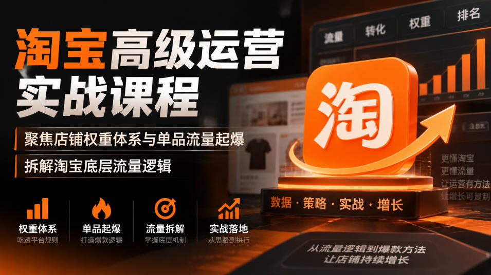 淘宝高级运营实战课程，聚焦店铺权重体系与单品流量起爆，拆解淘宝底层流量逻辑采购|汽车产业|汽车配件|机加工企业家交流社群中心