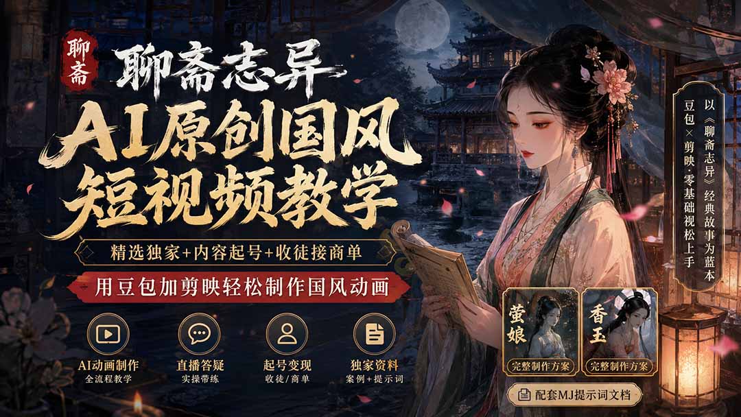 聊斋志异AI原创国风短视频教学-更新；精选独家+内容起号+收徒接商单，用豆包加剪映轻松制作国风动画采购|汽车产业|汽车配件|机加工企业家交流社群中心