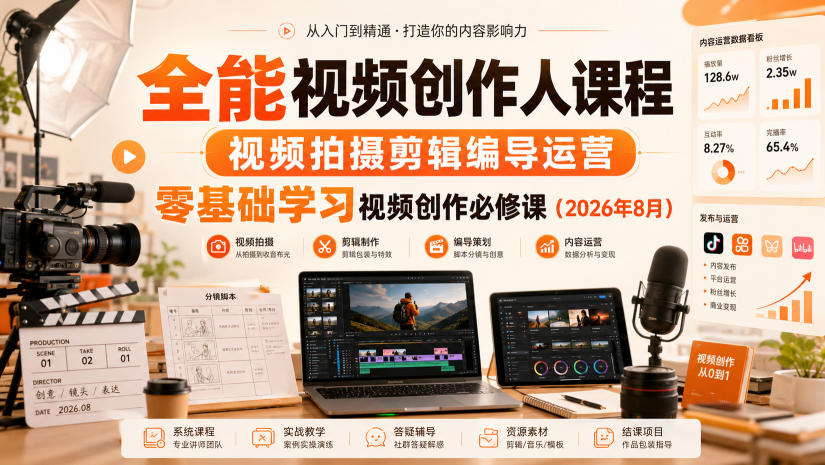 全能视频创作人课程，视频拍摄剪辑编导运营，零基础学习视频创作必修课(2026年8月)采购|汽车产业|汽车配件|机加工企业家交流社群中心