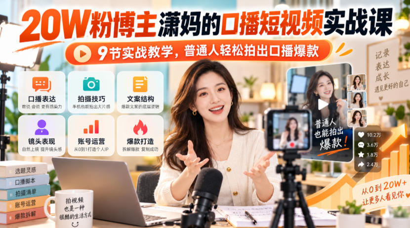 20W粉博主潇妈的口播短视频实战课，9节实战教学，普通人轻松拍出口播爆款采购|汽车产业|汽车配件|机加工企业家交流社群中心