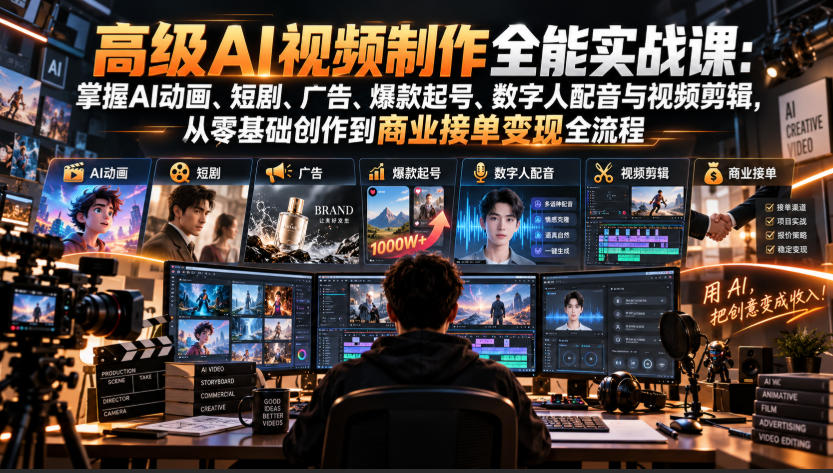 高级AI视频制作全能实战课：掌握AI动画、短剧、广告、爆款起号、数字人配音与视频剪辑，从零基础创作到商业接单变现全流程采购|汽车产业|汽车配件|机加工企业家交流社群中心