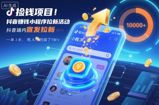 捡钱项目!抖音賺钱小程序拉新活动,抖音端内宣发拉新,一单3米,有人半个月搞了1W+采购|汽车产业|汽车配件|机加工蚂蚁智酷企业交流社群中心