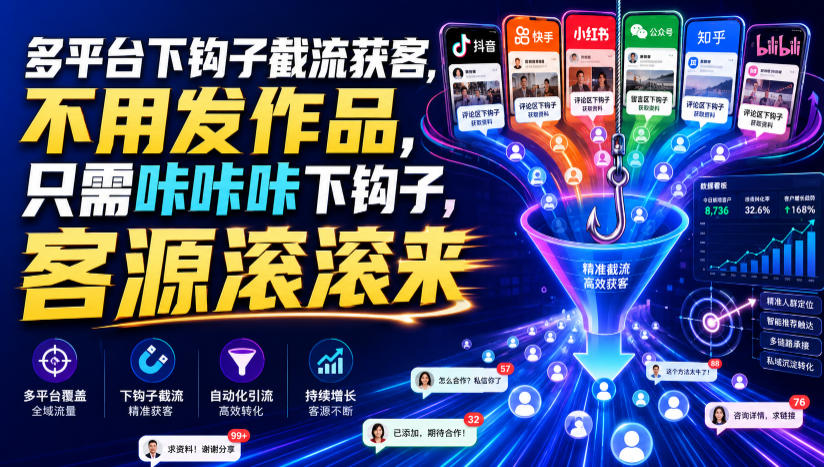 多平台下钩子截流获客,不用发作品,只需咔咔咔下钩子,客源滚滚来采购|汽车产业|汽车配件|机加工企业家交流社群中心