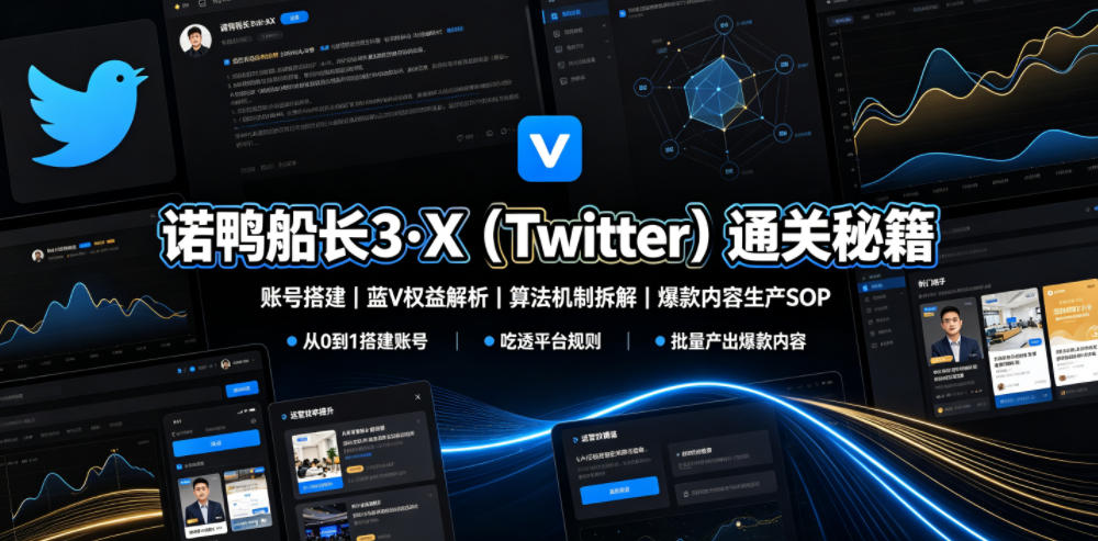 诺鸭船长3·X(Twitter)通关秘籍，涵盖账号搭建、蓝V权益解析、算法机制拆解及爆款内容生产SOP采购|汽车产业|汽车配件|机加工企业家交流社群中心