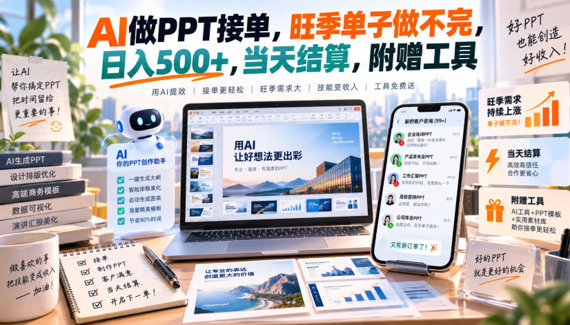 AI做PPT接单,旺季单子做不完,日入500+,当天结算,附赠工具【揭秘】采购|汽车产业|汽车配件|机加工企业家交流社群中心
