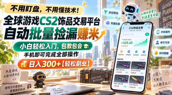 全球游戏CS2饰品交易平台自动批量捡漏賺米，小白轻松入门，包教包会，手机即可完成全部操作，日入300+【揭秘】采购|汽车产业|汽车配件|机加工企业家交流社群中心