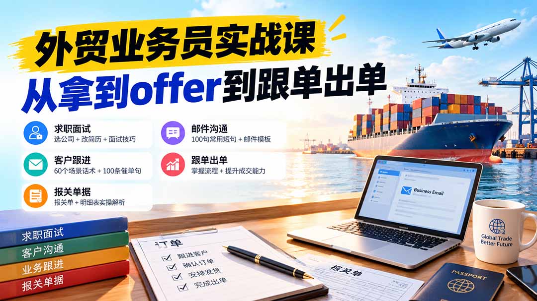 外贸业务员从求职到出单实战课：教你筛选优质公司、优化简历、应对面试、客户跟进催单及出口报关操作篇采购|汽车产业|汽车配件|机加工企业家交流社群中心