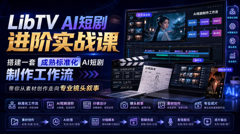 LibTV AI短剧进阶实战课，搭建一套成熟标准化AI短剧制作工作流，带你从素材创作走向专业镜头叙事采购|汽车产业|汽车配件|机加工企业家交流社群中心