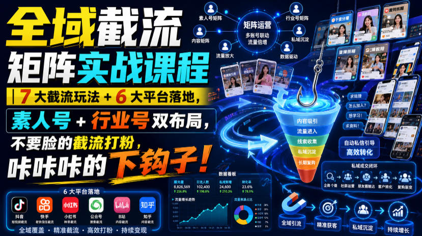 全域截流矩阵实战课程｜7大截流玩法+6大平台落地，素人号+行业号双布局，不要脸的截流打粉，咔咔咔的下钩子！采购|汽车产业|汽车配件|机加工企业家交流社群中心