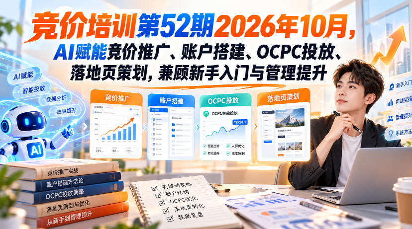 【无水印】竞价培训第52期2026年10月，AI赋能竞价推广、账户搭建、OCPC投放、落地页策划，兼顾新手入门与管理提升采购|汽车产业|汽车配件|机加工企业家交流社群中心