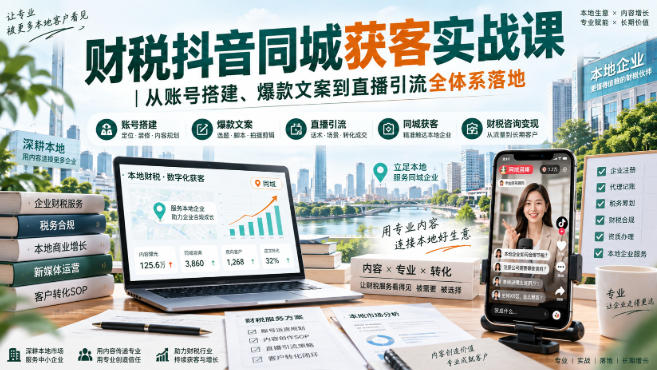 财税抖音同城获客实战课｜从账号搭建、爆款文案到直播引流全体系落地采购|汽车产业|汽车配件|机加工企业家交流社群中心