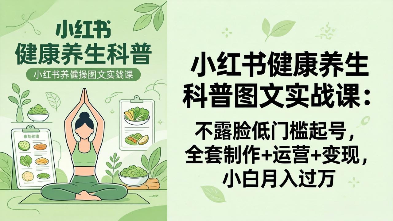 2026小红书健康养生科普图文实战课：不露脸低门槛起号，全套制作+运营+变现，小白月入过万采购|汽车产业|汽车配件|机加工企业家交流社群中心