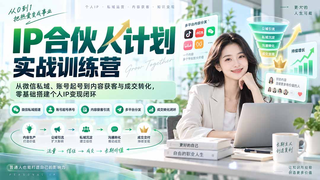 IP合伙人计划实战训练营-更新：从微信私域、账号起号到内容获客与成交转化，零基础搭建个人IP变现闭环采购|汽车产业|汽车配件|机加工企业家交流社群中心