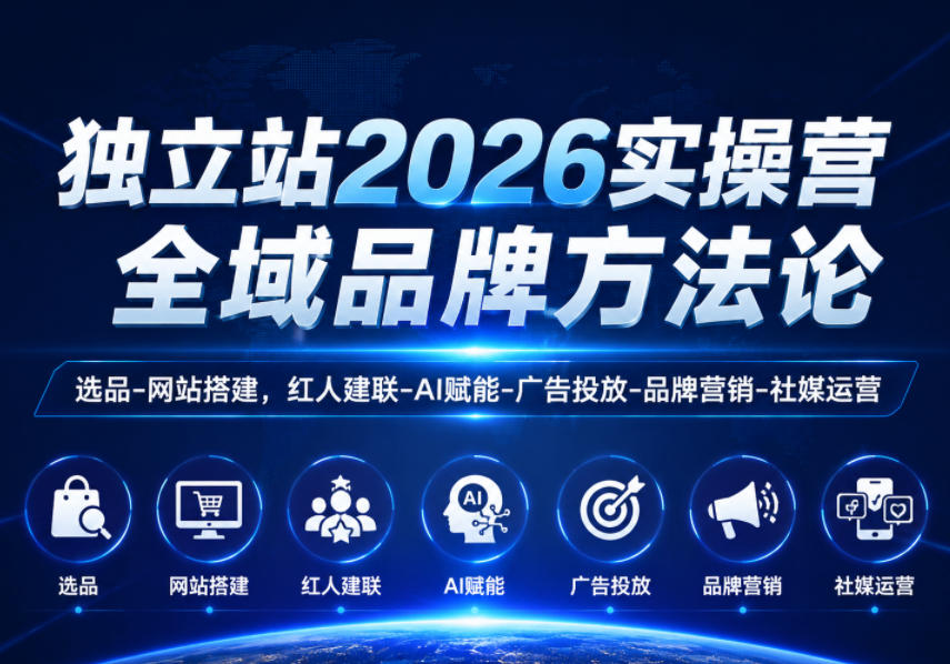 独立站2026实操营,全域品牌方法论,选品-网站搭建,红人建联-AI赋能-广告投放-品牌营销-社煤运营采购|汽车产业|汽车配件|机加工企业家交流社群中心