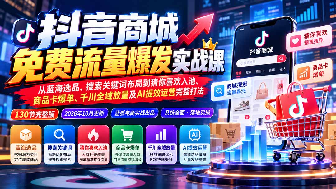 抖店城免费流量爆发实战-更新:蓝海选品、搜索关键词布局到猜你喜欢入池、商品卡爆单、千川全域放量及AI提效完整打法采购|汽车产业|汽车配件|机加工企业家交流社群中心