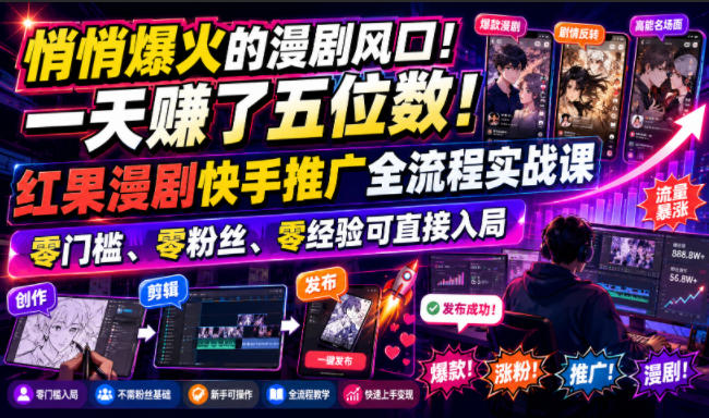 悄悄爆火的漫剧风口！一天賺了五位数！红果漫剧快手推广全流程实战课，零门槛、零粉丝、零经验可直接入局采购|汽车产业|汽车配件|机加工企业家交流社群中心