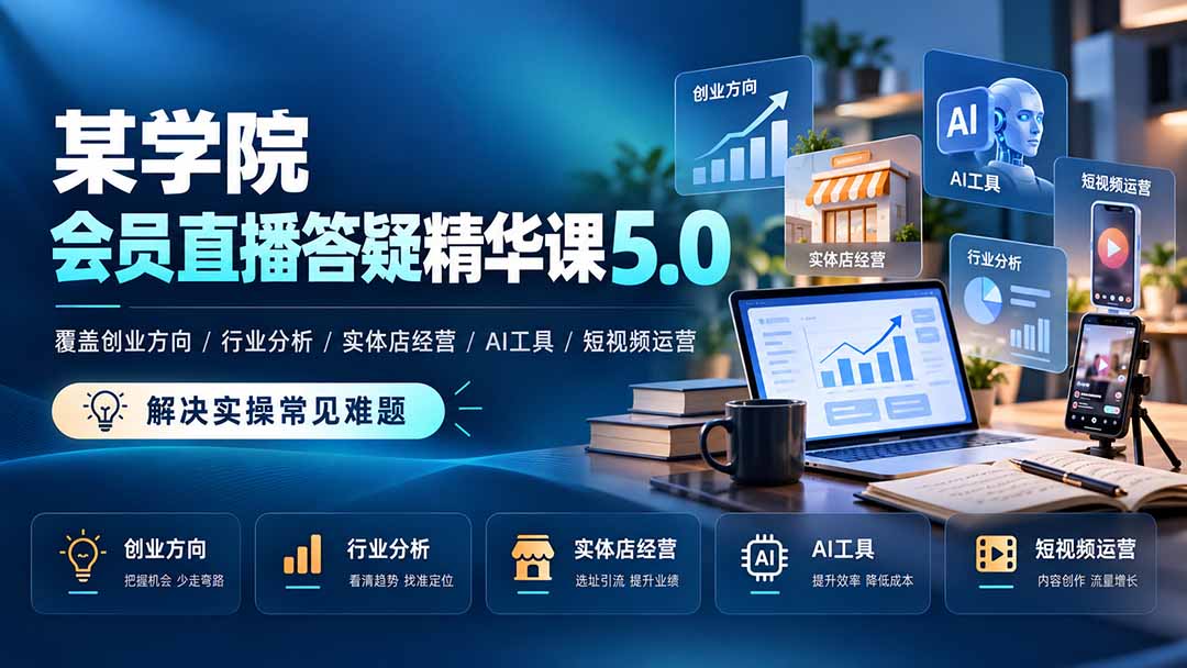 某学院会员直播答疑精华课5.0：覆盖创业方向、行业分析、实体店经营、AI工具和短视频运营，解决实操常见难题！采购|汽车产业|汽车配件|机加工企业家交流社群中心