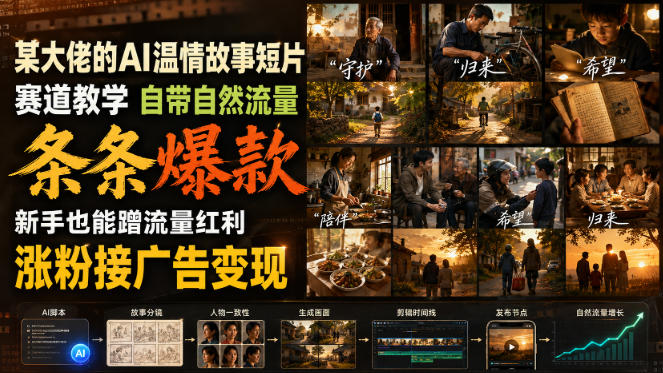 某大佬的AI温情故事短片赛道教学,自带自然流量,条条爆款,新手也能蹭流量红利,涨粉接广告变现采购|汽车产业|汽车配件|机加工企业家交流社群中心