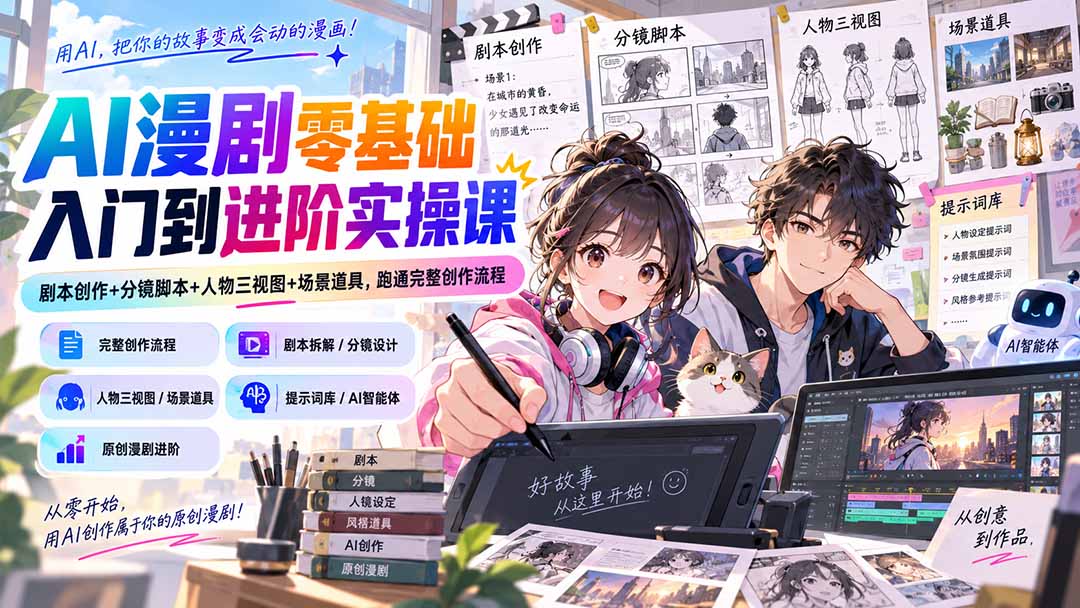 AI漫剧零基础入门到进阶实操课：剧本创作+分镜脚本+人物三视图+场景道具，跑通完整创作流程采购|汽车产业|汽车配件|机加工企业家交流社群中心