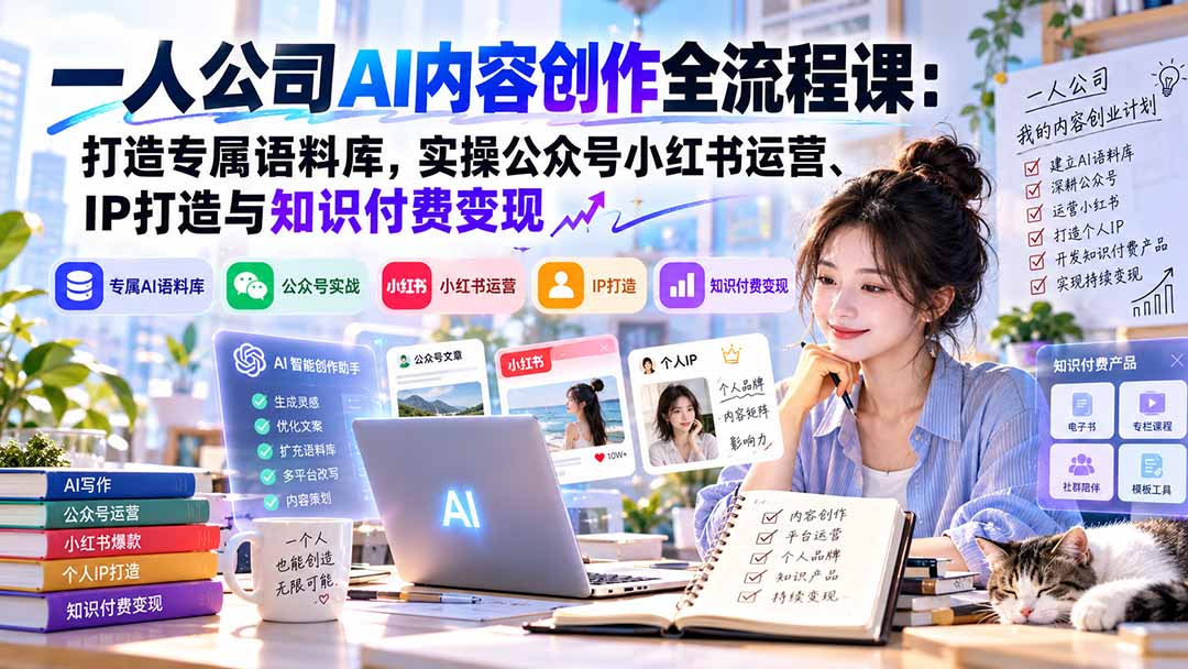 一人公司AI内容创作全流程课:打造专属语料库,实操公众号小红书运营、IP打造与知识付费变现方法论采购|汽车产业|汽车配件|机加工企业家交流社群中心