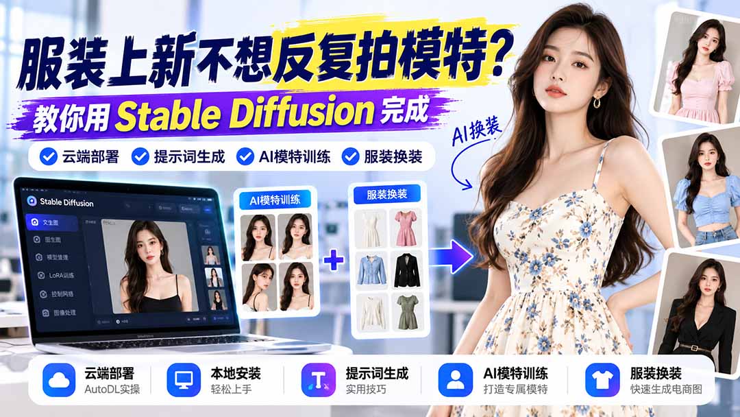 服装上新不想反复拍模特？教你用Stable Diffusion完成云端部署、提示词生成、AI模特训练与换装采购|汽车产业|汽车配件|机加工企业家交流社群中心