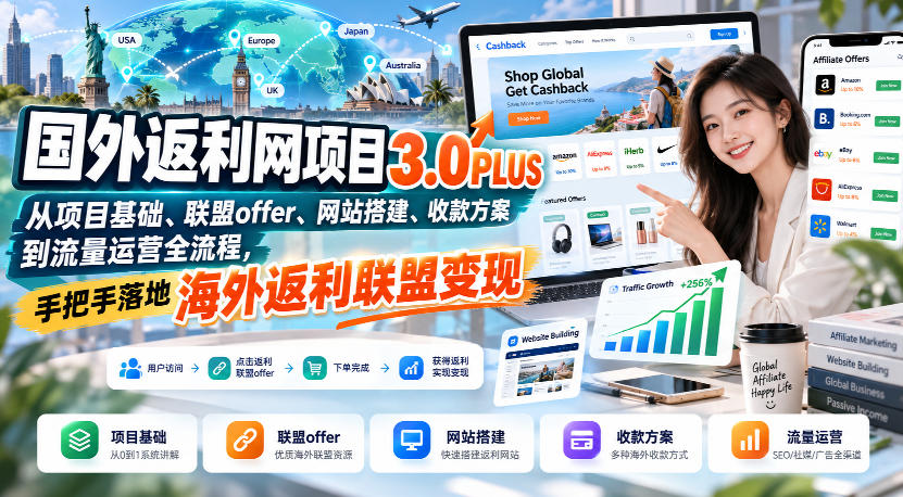 国外返利网项目3.0PLUS，从项目基础、联盟offer、网站搭建、收款方案到流量运营全流程，手把手落地海外返利联盟变现采购|汽车产业|汽车配件|机加工企业家交流社群中心