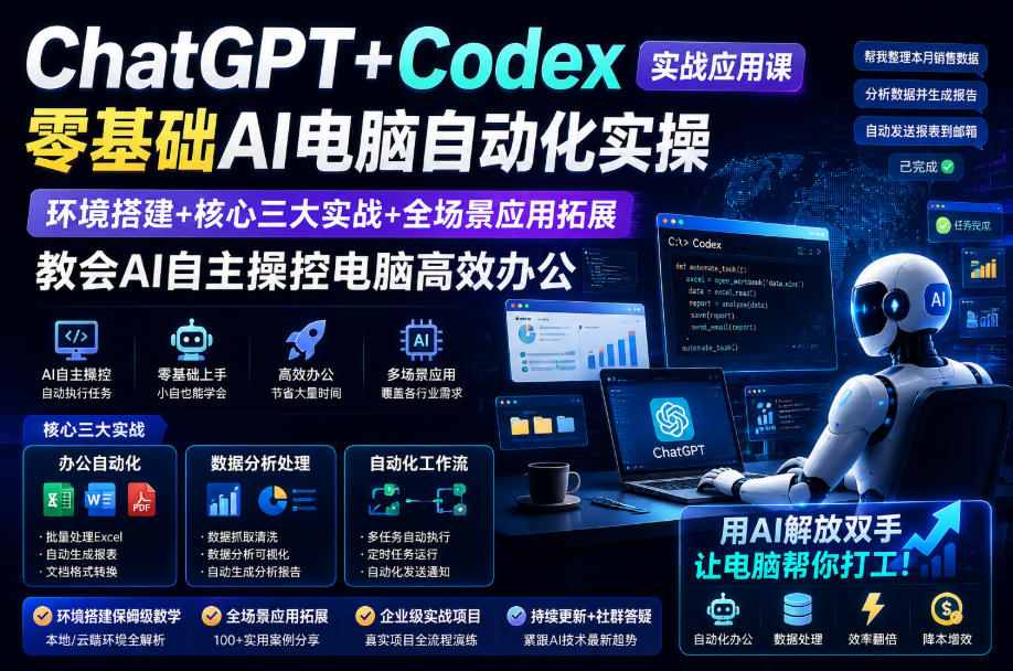 ChatGPT+Codex实战应用课｜零基础AI电脑自动化实操，环境搭建+核心三大实战+全场景应用拓展，教会AI自主操控电脑高效办公采购|汽车产业|汽车配件|机加工企业家交流社群中心