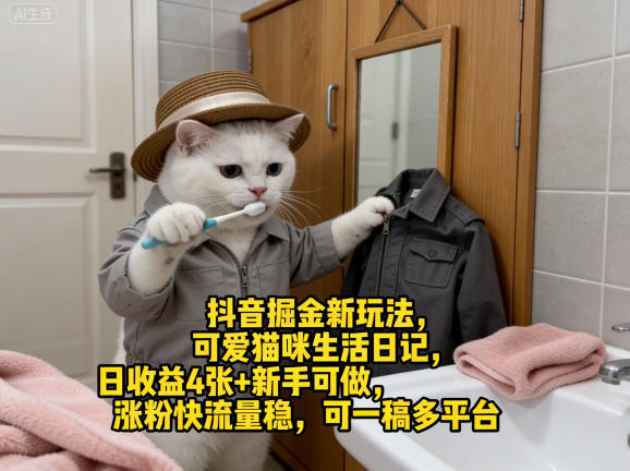抖音掘金新玩法，可爱猫咪生活日记，日收益4张+新手可做，涨粉快流量稳，可一稿多平台采购|汽车产业|汽车配件|机加工企业家交流社群中心