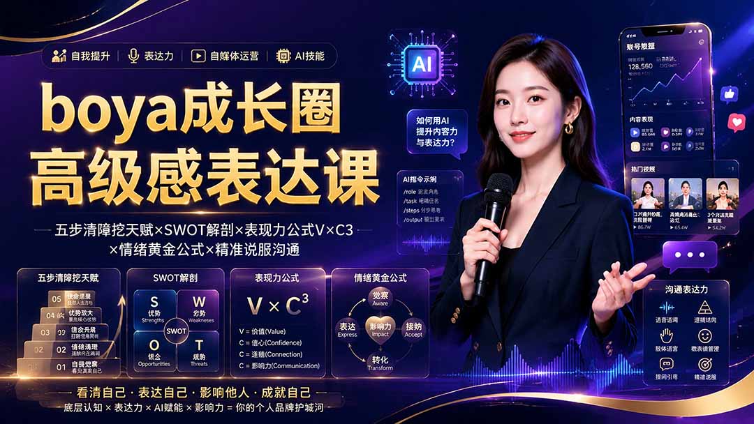 boya成长圈｜内心成长高级表达AI自媒体三合一，消解内耗挖掘天赋，镜头沟通AI指令短视频全流程教学采购|汽车产业|汽车配件|机加工企业家交流社群中心