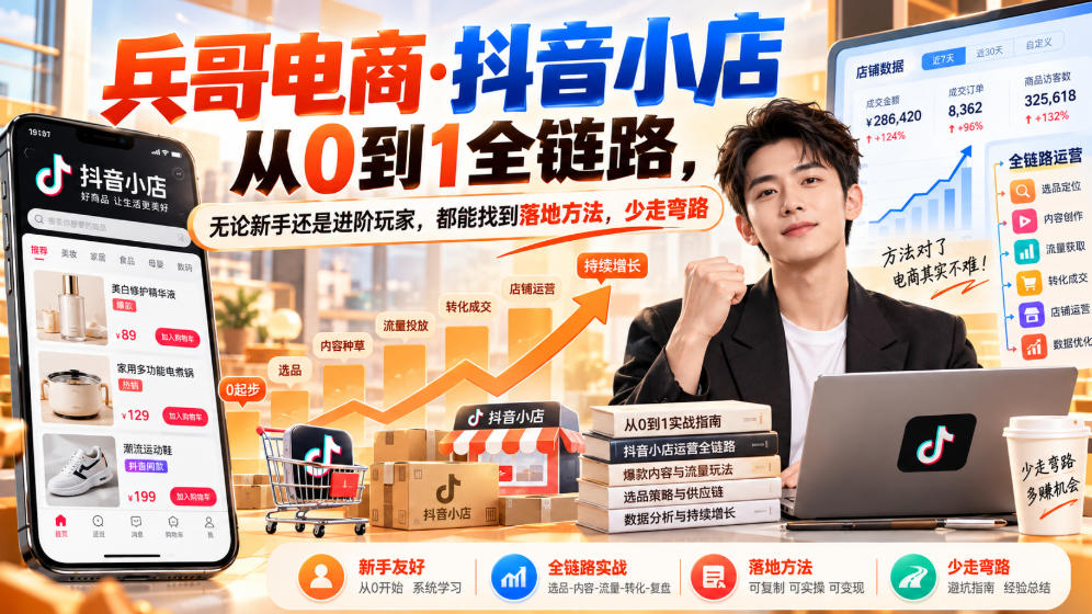 【无水印】兵哥电商·抖音小店从0到1全链路，无论新手还是进阶玩家，都能找到落地方法，少走弯路(更新9月)采购|汽车产业|汽车配件|机加工企业家交流社群中心