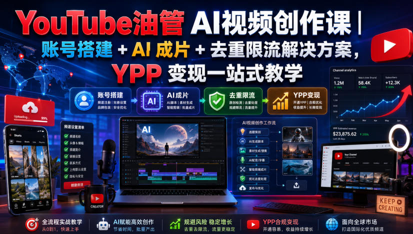 YouTube油管AI视频创作课|账号搭建+AI成片+去重限流解决方案,YPP变现一站式教学(更新0817)采购|汽车产业|汽车配件|机加工企业家交流社群中心