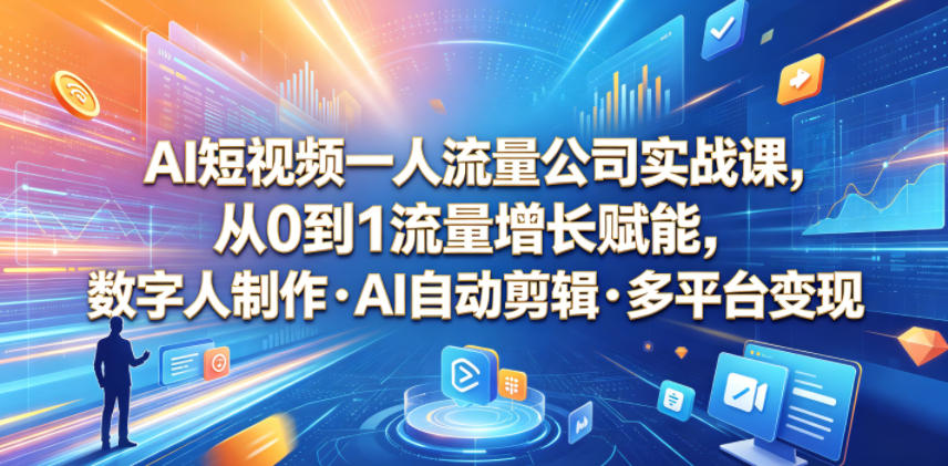 AI短视频一人流量公司实战课，从0到1流量增长赋能，数字人制作・AI自动剪辑・多平台变现，一人做流量生意全落地教程采购|汽车产业|汽车配件|机加工企业家交流社群中心