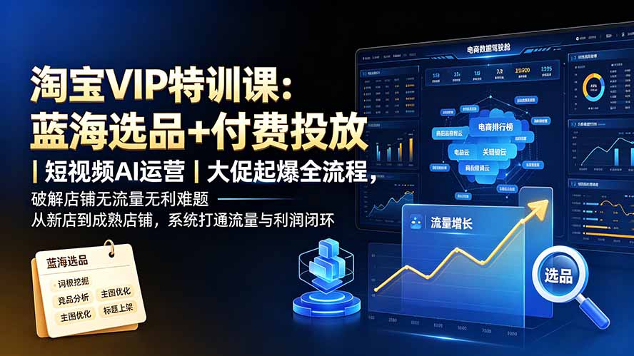 淘宝VIP特训课-更新：蓝海选品+付费投放｜短视频AI运营｜大促起爆全流程，破解店铺无流量无利润难题采购|汽车产业|汽车配件|机加工企业家交流社群中心