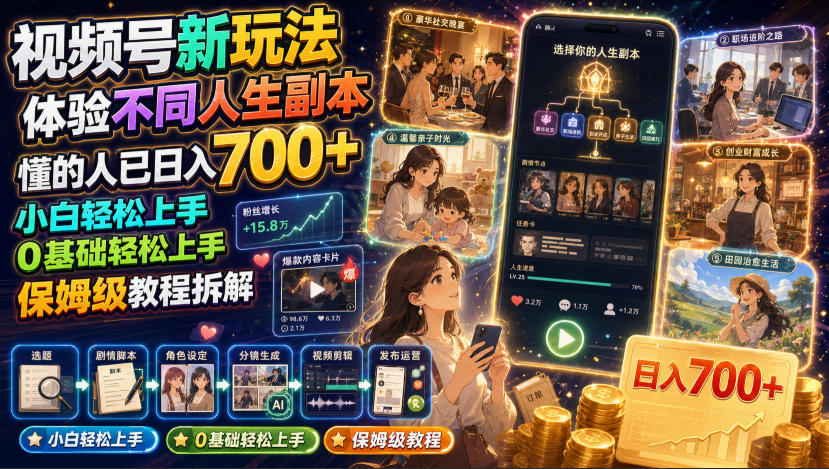 视频号新玩法体验不同人生副本，懂的人已日入700+，小白轻松上手，0基础轻松上手，保姆级教程拆解采购|汽车产业|汽车配件|机加工企业家交流社群中心