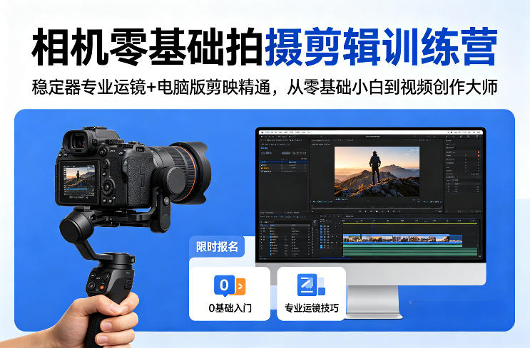 相机零基础拍摄剪辑训练营：稳定器专业运镜+电脑版剪映精通，从零基础小白到视频创作大师采购|汽车产业|汽车配件|机加工企业家交流社群中心