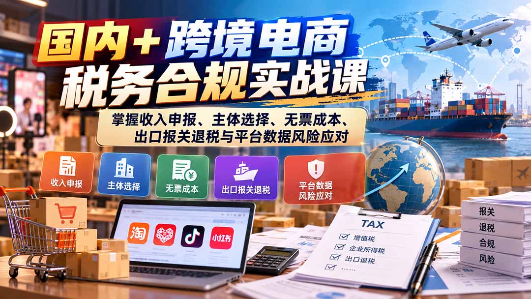 国内+跨境电商税务合规实战课：掌握收入申报、主体选择、无票成本、出口报关退税与平台数据风险应对采购|汽车产业|汽车配件|机加工企业家交流社群中心