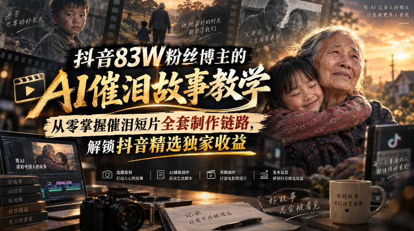 抖音83W粉丝博主的AI催泪故事教学,从零掌握催泪短片全套制作链路,解锁抖音精选独家收益采购|汽车产业|汽车配件|机加工企业家交流社群中心