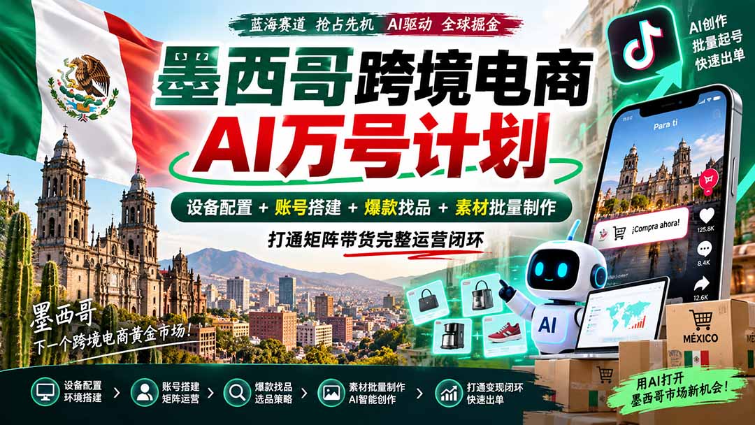 墨西哥AI跨境电商万号计划｜设备配置+账号搭建+爆款找品+素材批量制作，打通矩阵带货完整运营闭环采购|汽车产业|汽车配件|机加工企业家交流社群中心